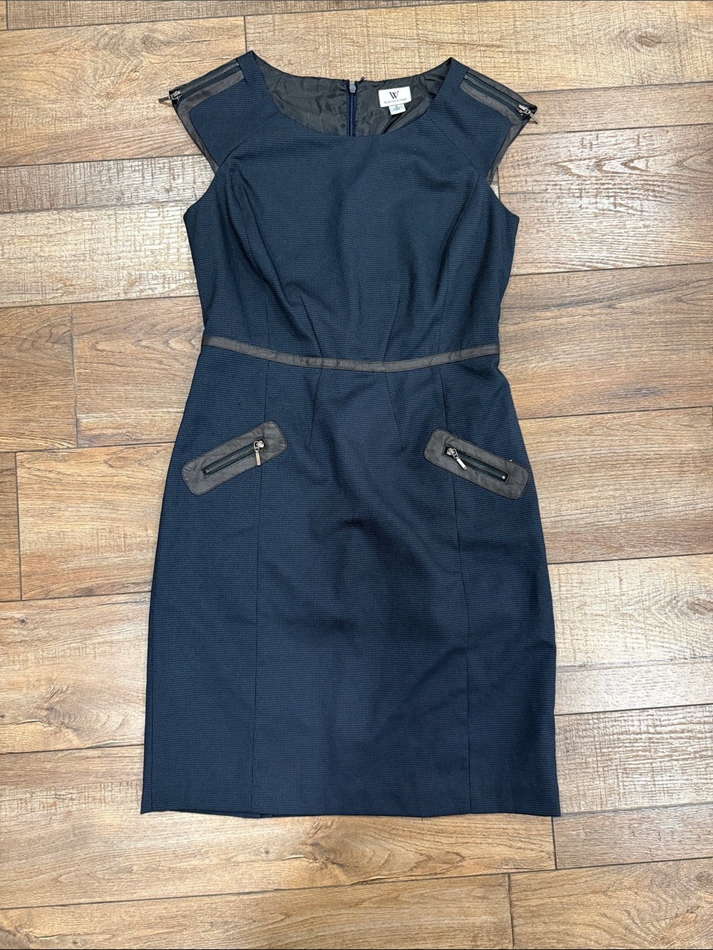 Worthington Navy Midi Sheath Dress with Brown Trim